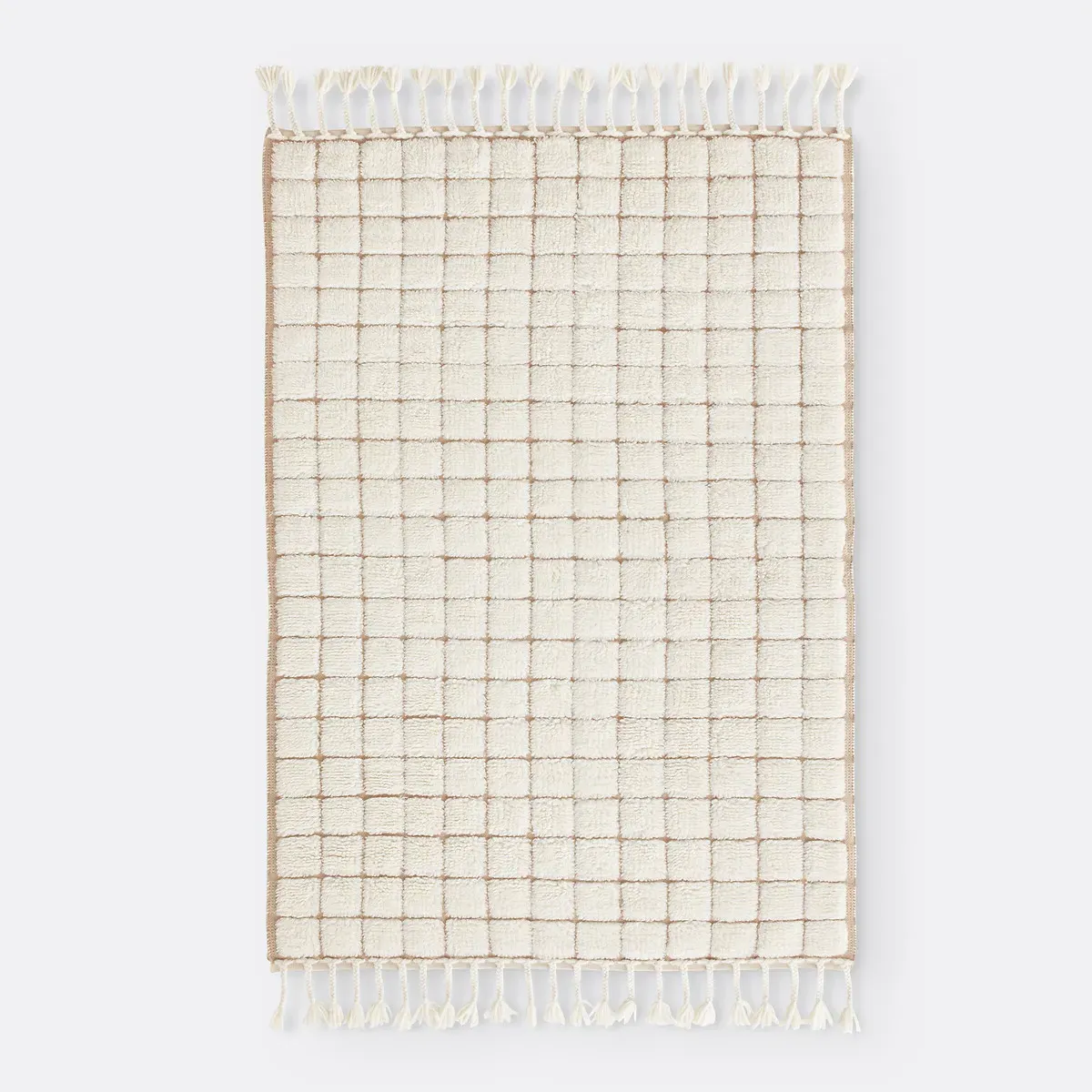 Ladama Checkered Fringed Wool Rug - Ecru alternate view