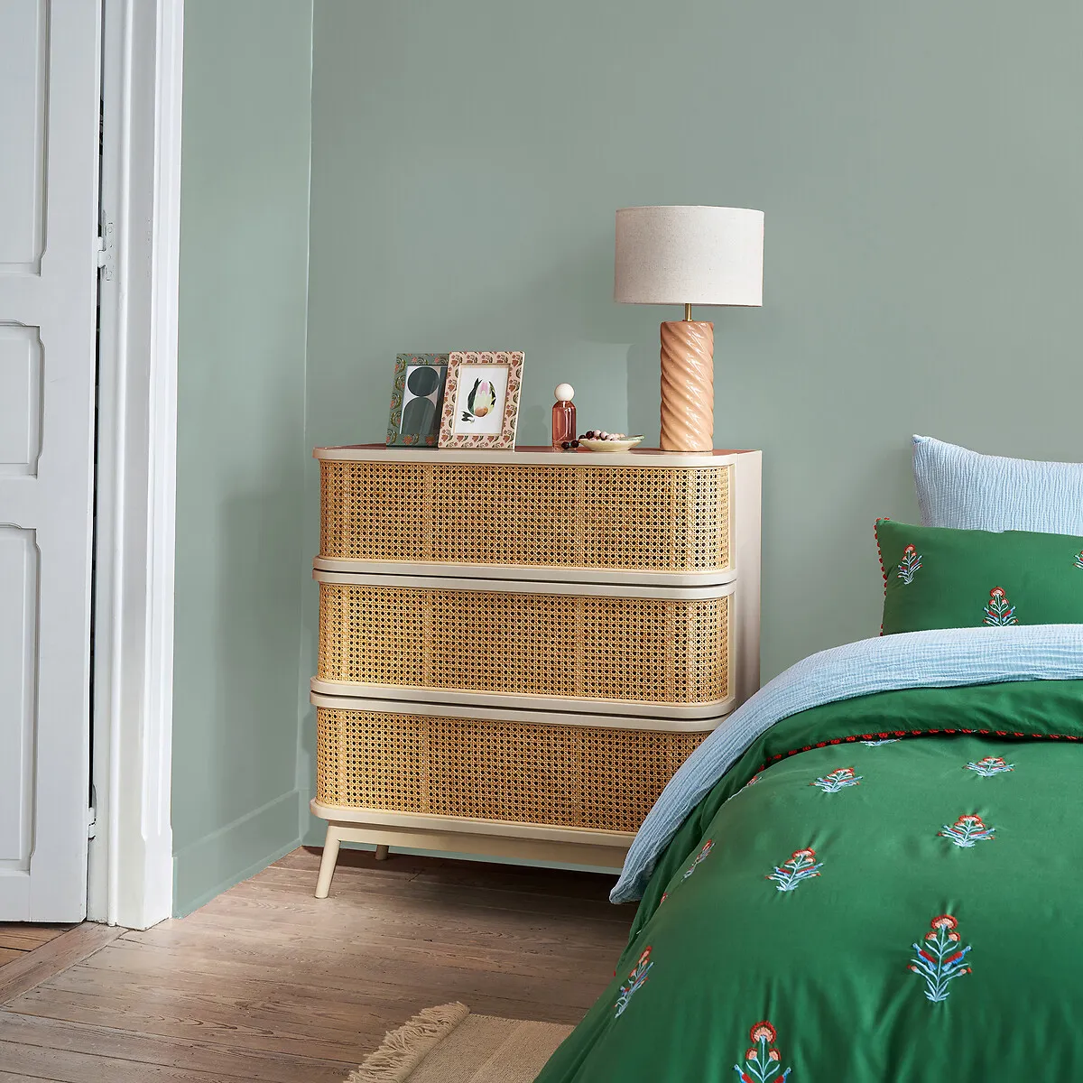 Laora 3-Drawer Chest of Drawers with Rattan Cane - Off-White alternate view