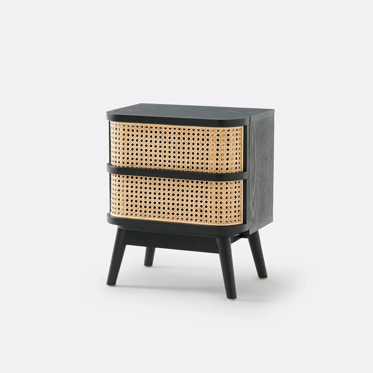 Laora Bedside Table with 1 Drawer - Black, Rattan Cane product