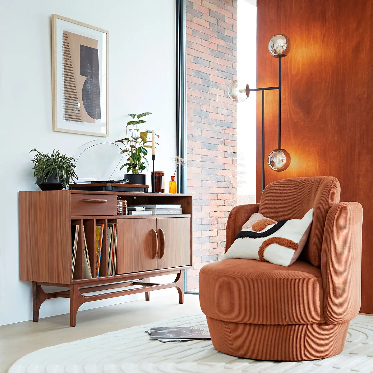 Larsen Vinyl Storage Cabinet - Walnut, MDF alternate view