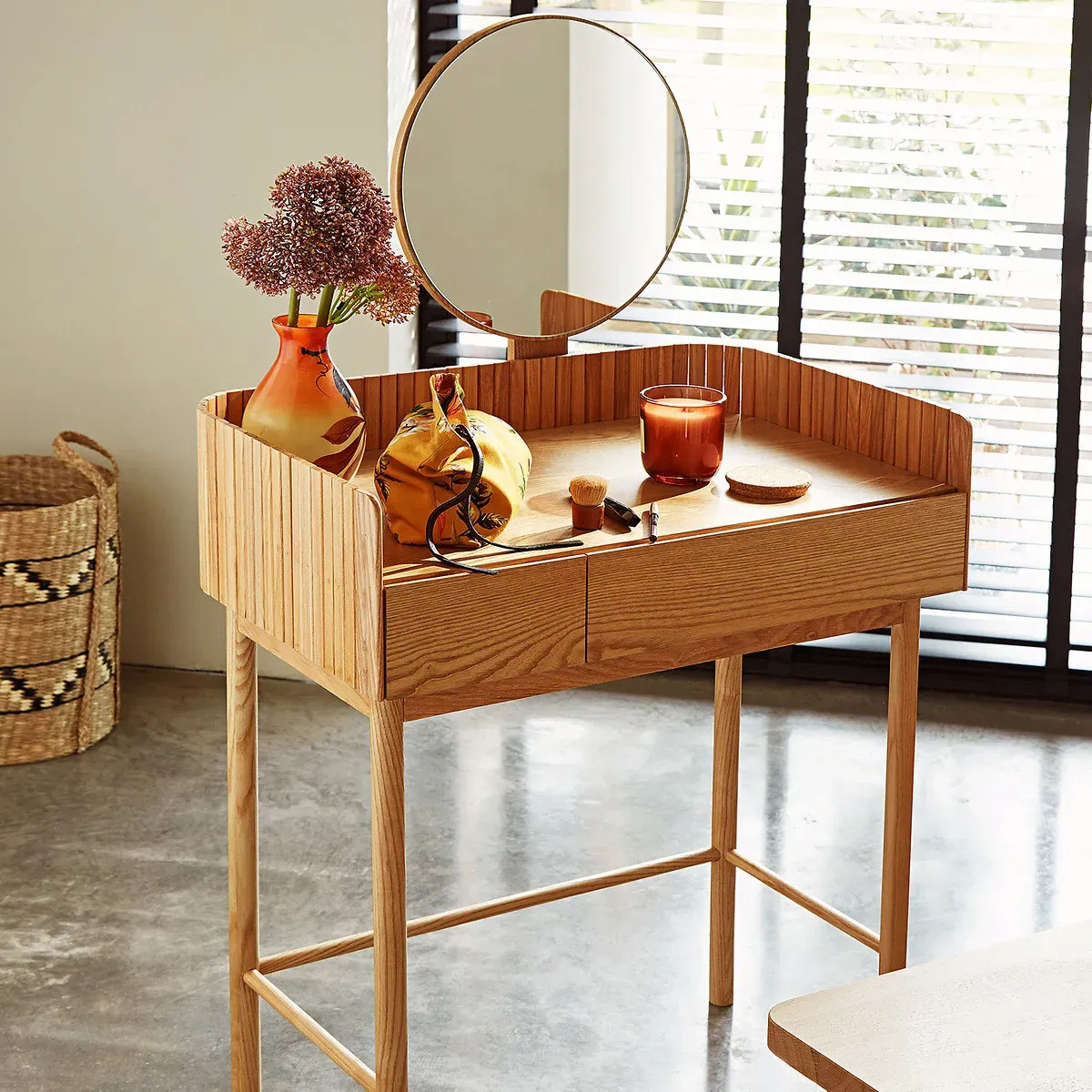 Latti Dressing Table with 2 Drawers and Mirror - Natural, Ash alternate view
