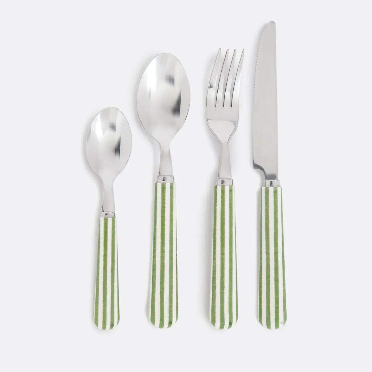 Leela 16-Piece Cutlery Set with Striped Handles - Green, Stainless Steel product