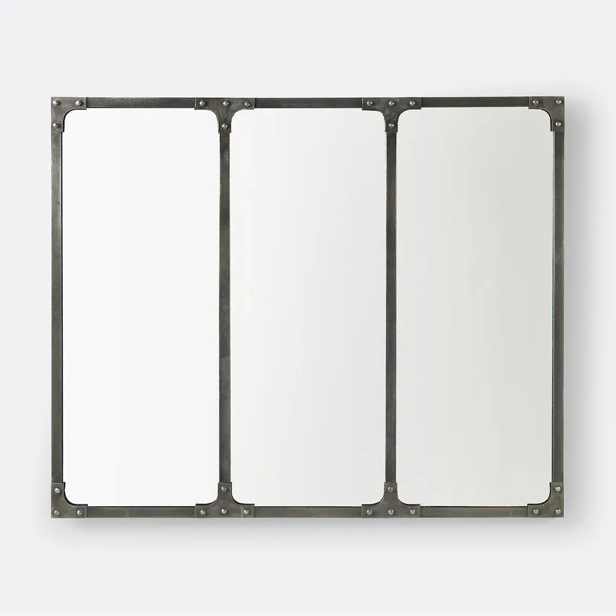 Lenaig Industrial 3-Panel Wall Mirror - Brushed Metal, Iron product