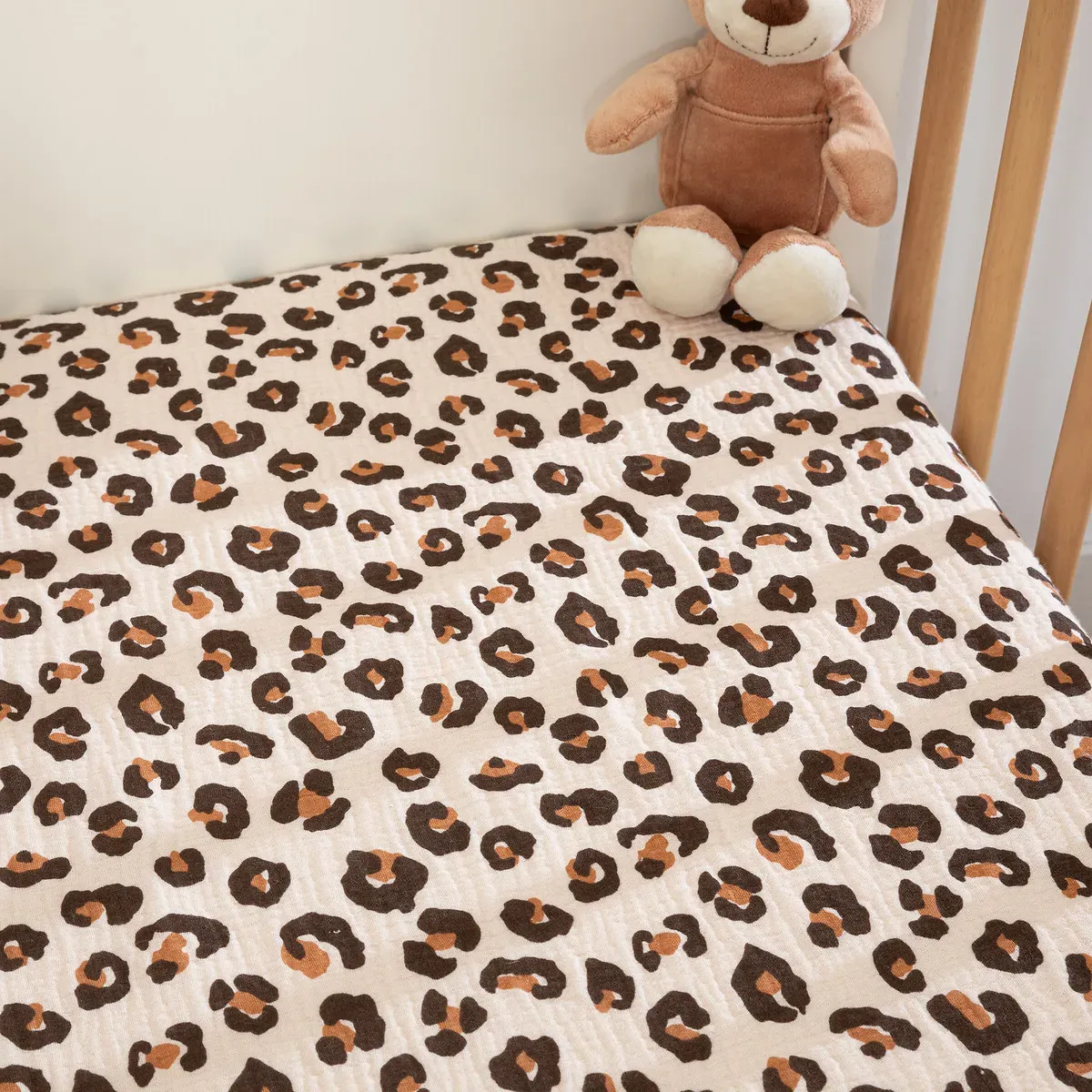 Leopold Fitted Sheet - Leopard Print, Cotton Muslin alternate view