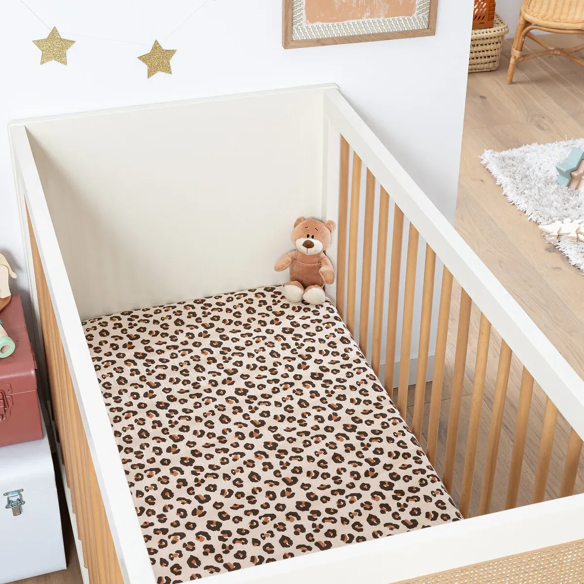 Leopold Fitted Sheet - Leopard Print, Cotton Muslin product