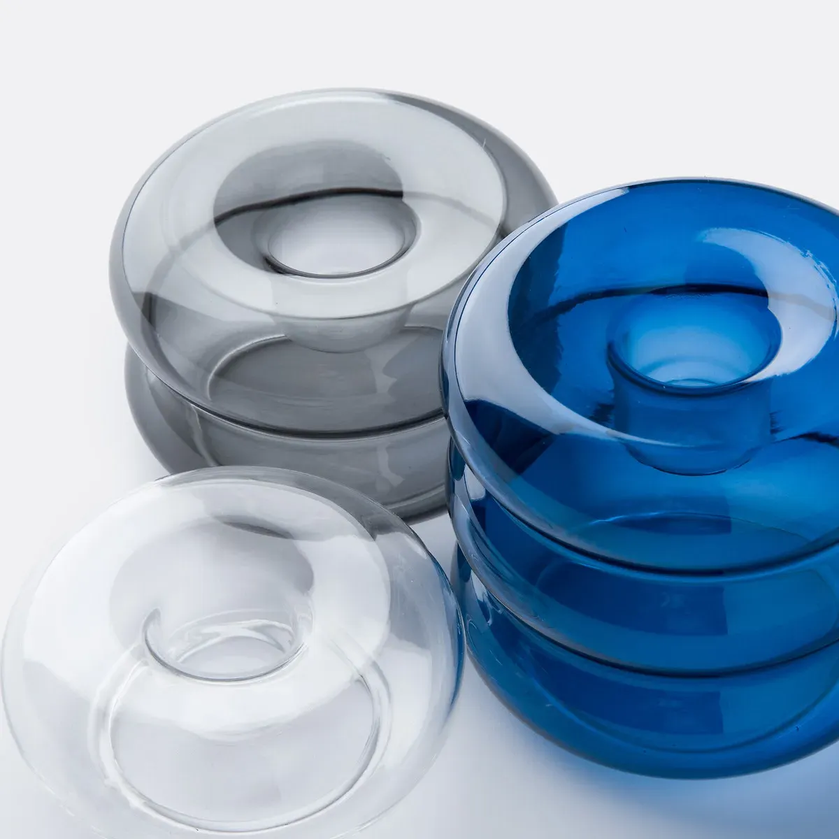 Leramo Set of 3 Glass Candle Holders - Blue, Grey alternate view