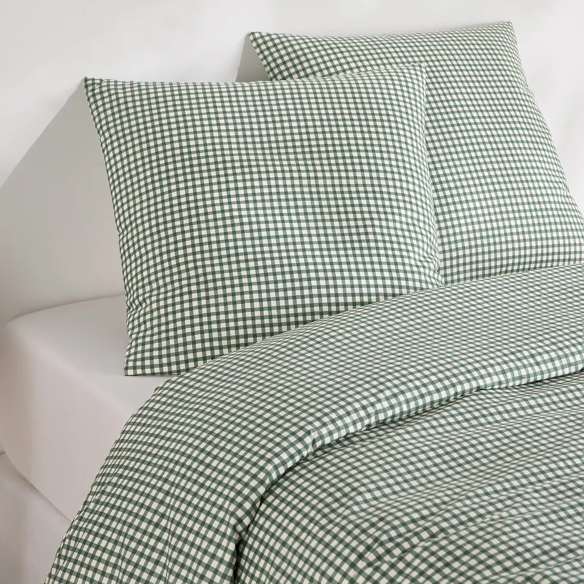 Lesia Gingham Duvet Cover Set with Square Pillowcase - Green, Cotton alternate view