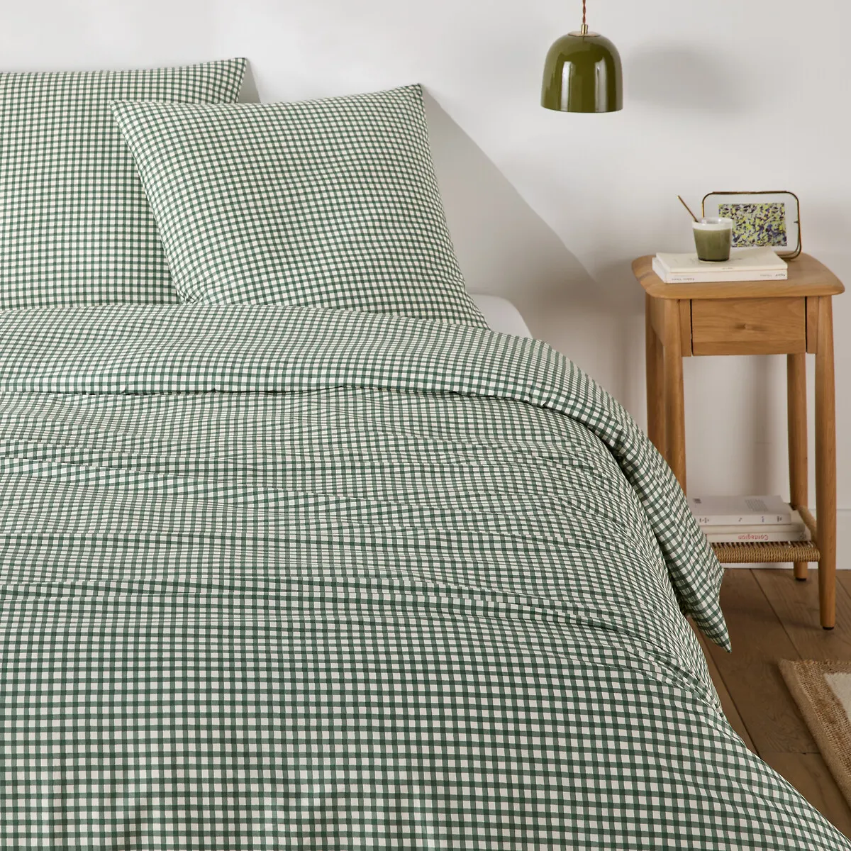 Lesia Gingham Duvet Cover Set with Square Pillowcase - Green, Cotton product