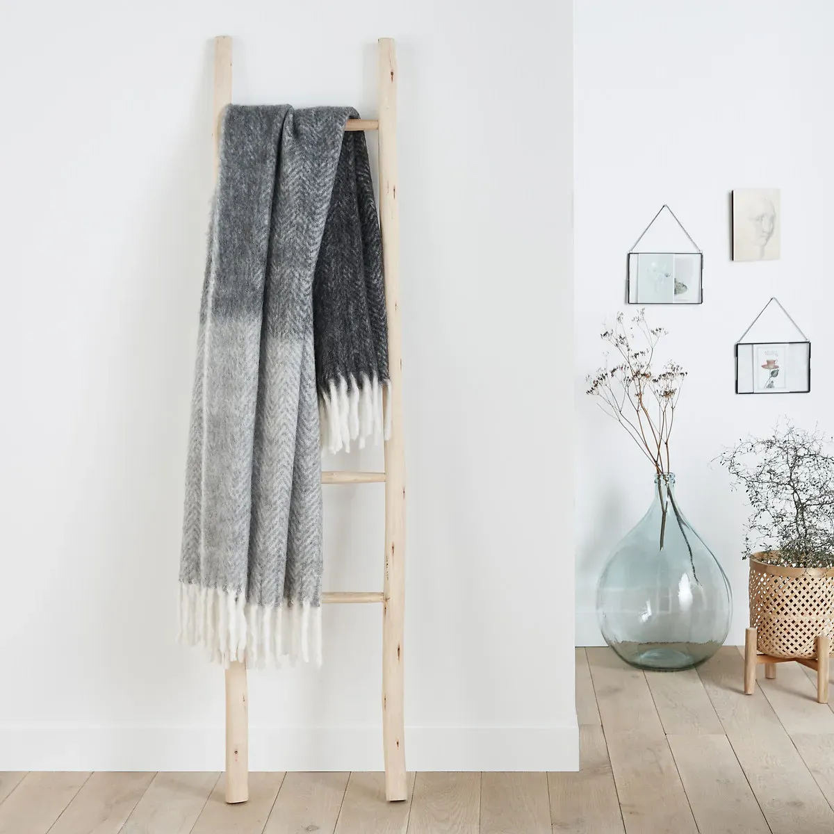 Lichen Chevron Throw Blanket with Fringed Trim - Grey product