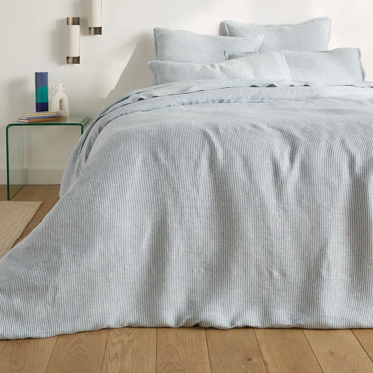 Limona Duvet Cover - Blue Striped, Washed Linen alternate view