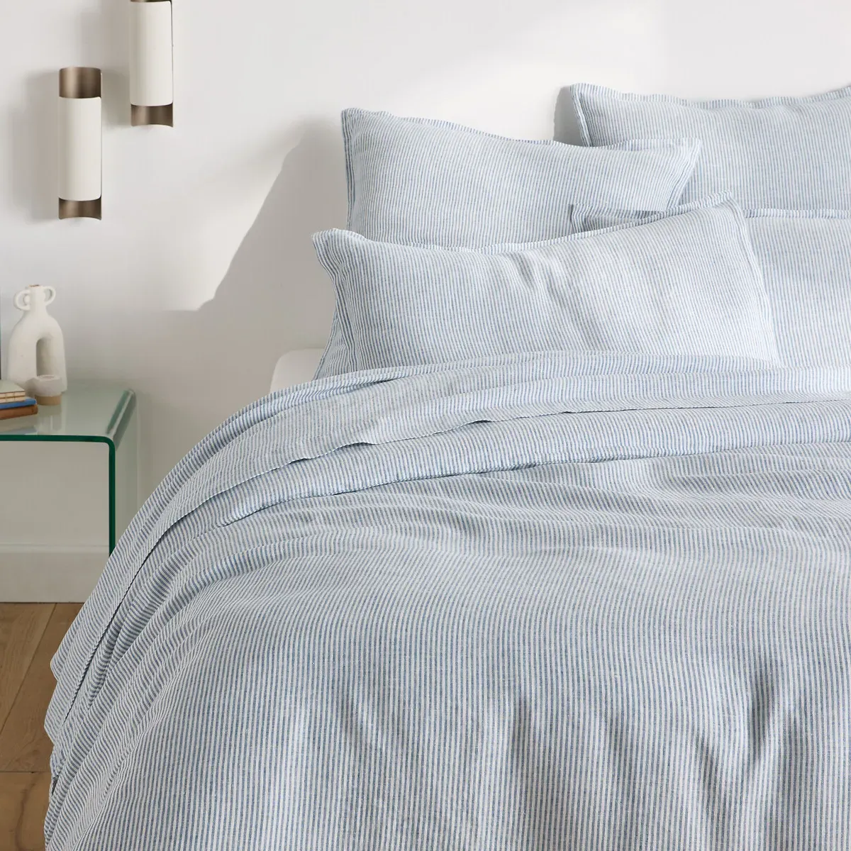 Limona Duvet Cover - Blue Striped, Washed Linen product