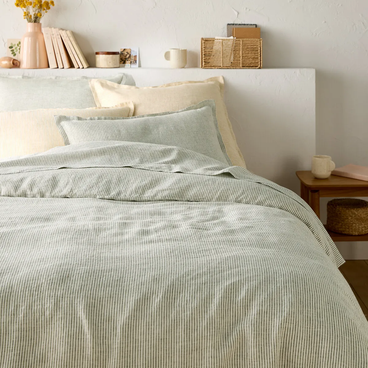 Limona Striped Duvet Cover - Khaki, Washed Linen product