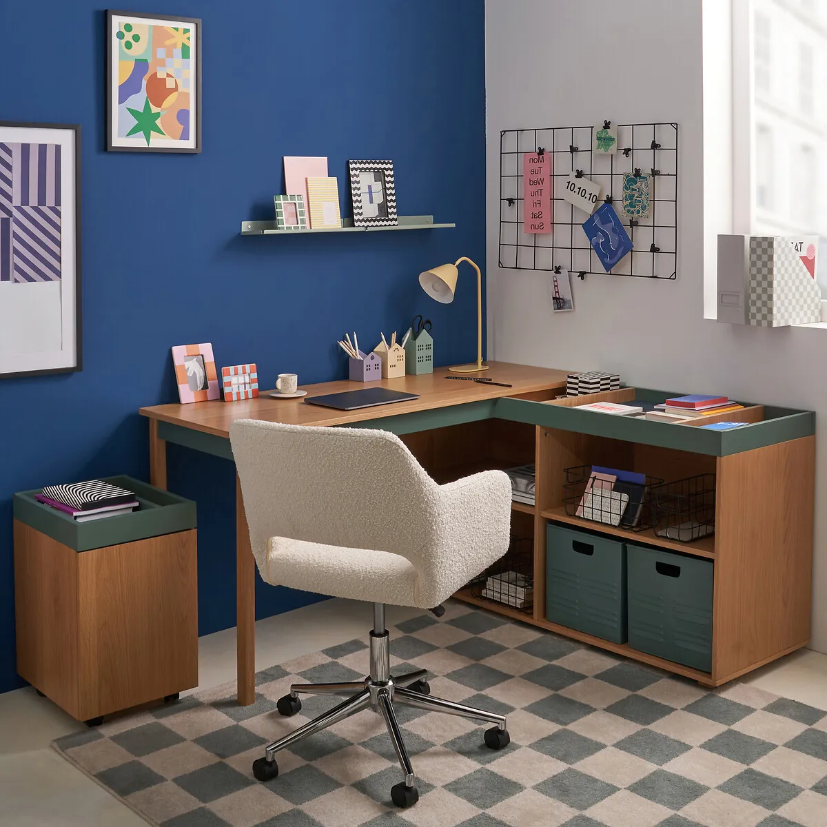 Lina 1-Door Desk Cupboard Unit on Wheels - Oak alternate view