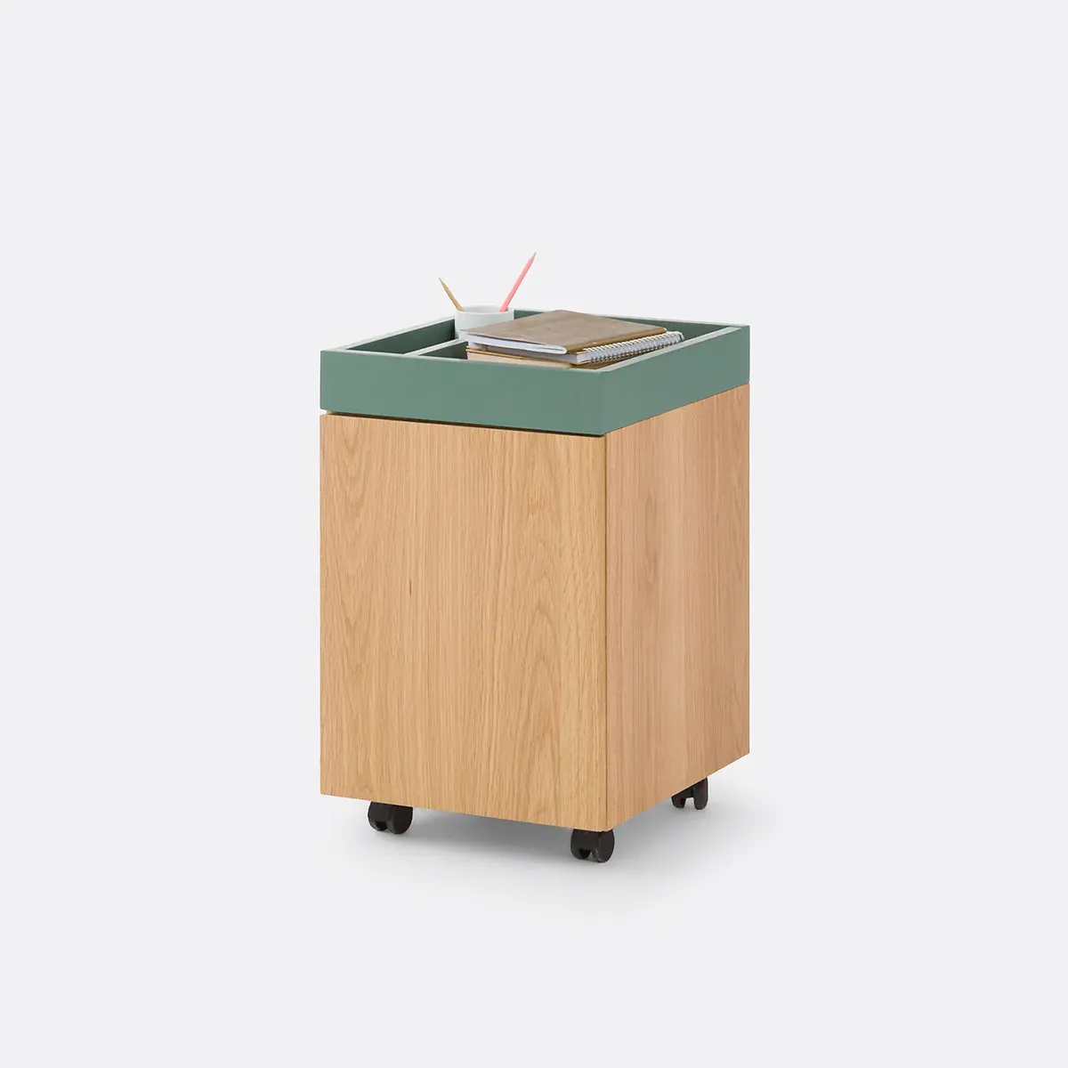 Lina 1-Door Desk Cupboard Unit on Wheels - Oak product