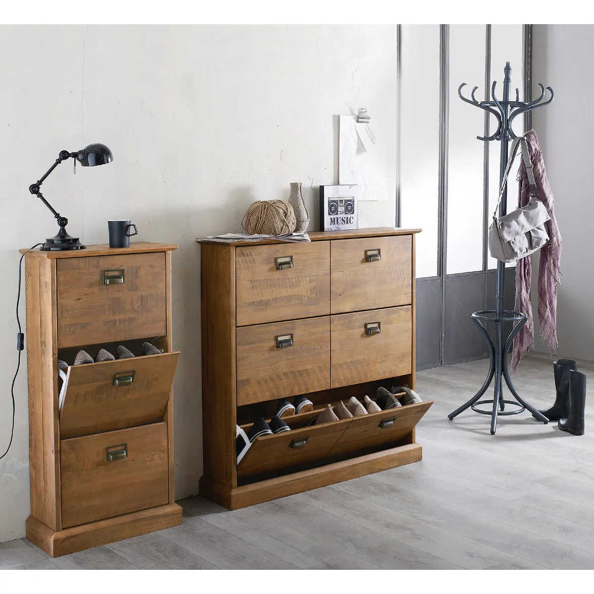 Lindley 3-Drawer Shoe Cabinet - Dark Wood, Pine alternate view