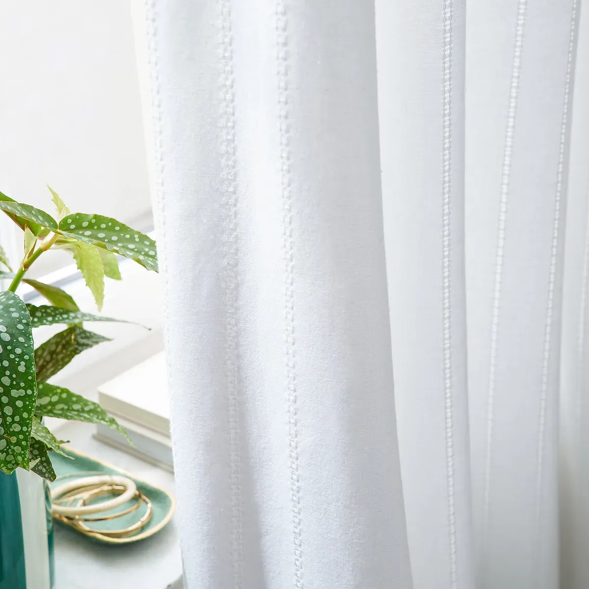 Lino Cotton Openwork Curtain with Concealed Tabs - White alternate view