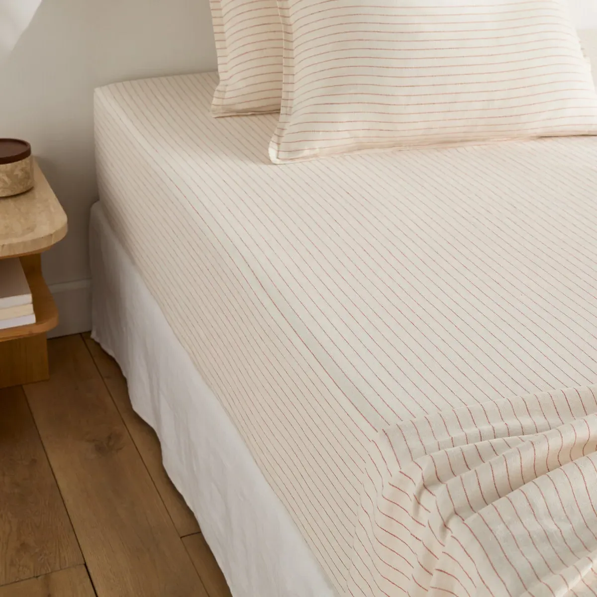 Linot Striped Fitted Sheet 30cm Flap - Orange Stripe, Washed Linen alternate view
