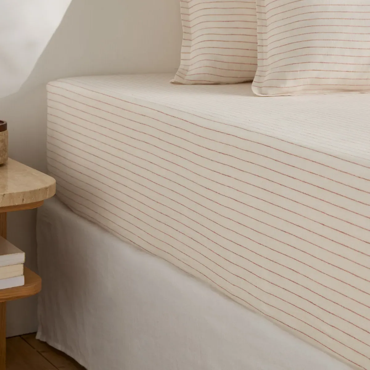 Linot Striped Fitted Sheet 30cm Flap - Orange Stripe, Washed Linen product