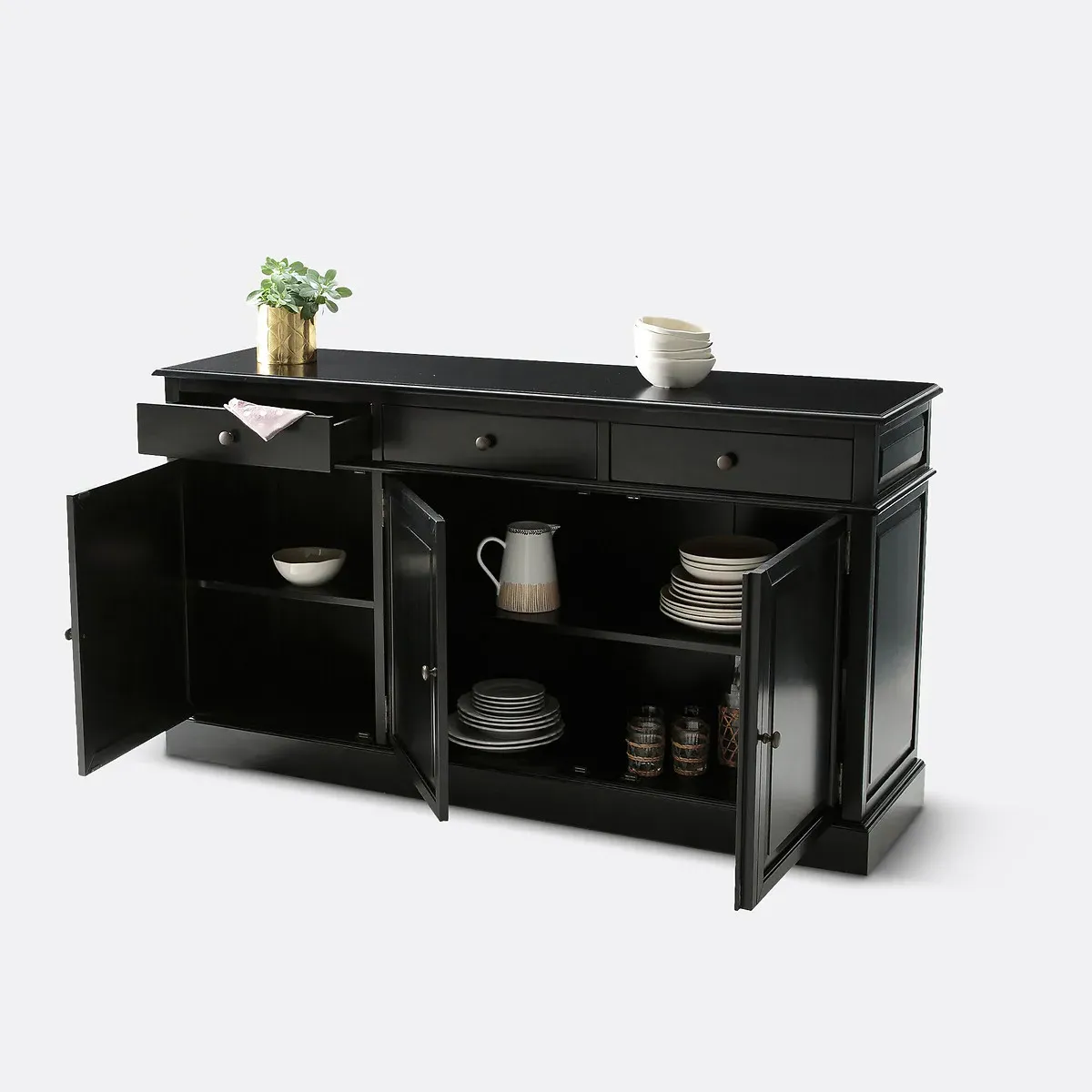 Lipstick 3-Door Dresser Lower Section - Black, Pine alternate view