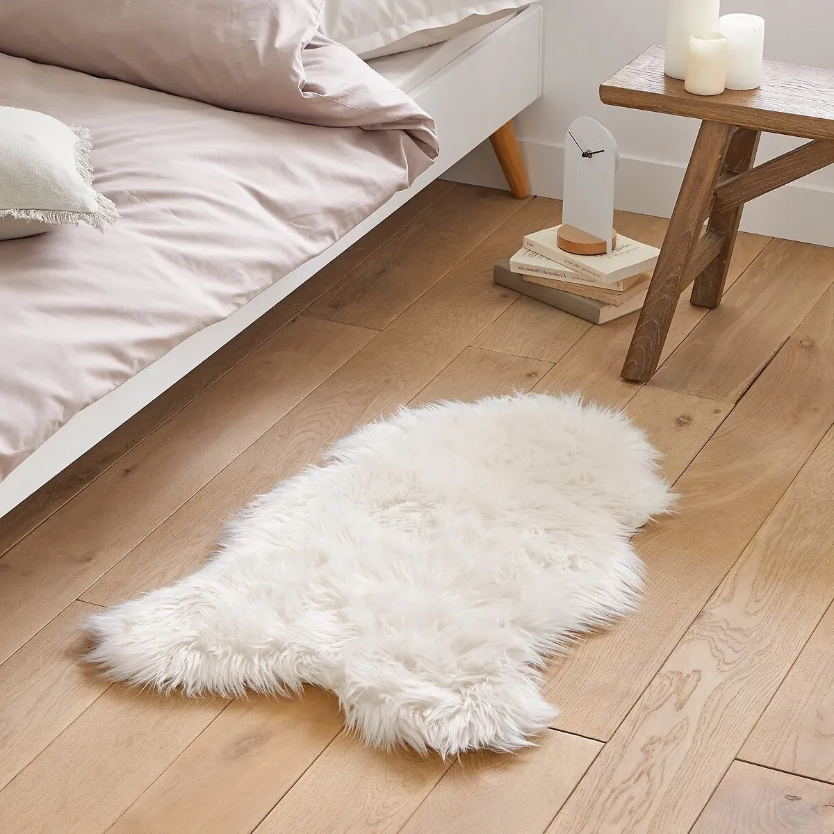 Livio Faux Fur Bedside Rug - White, Acrylic product