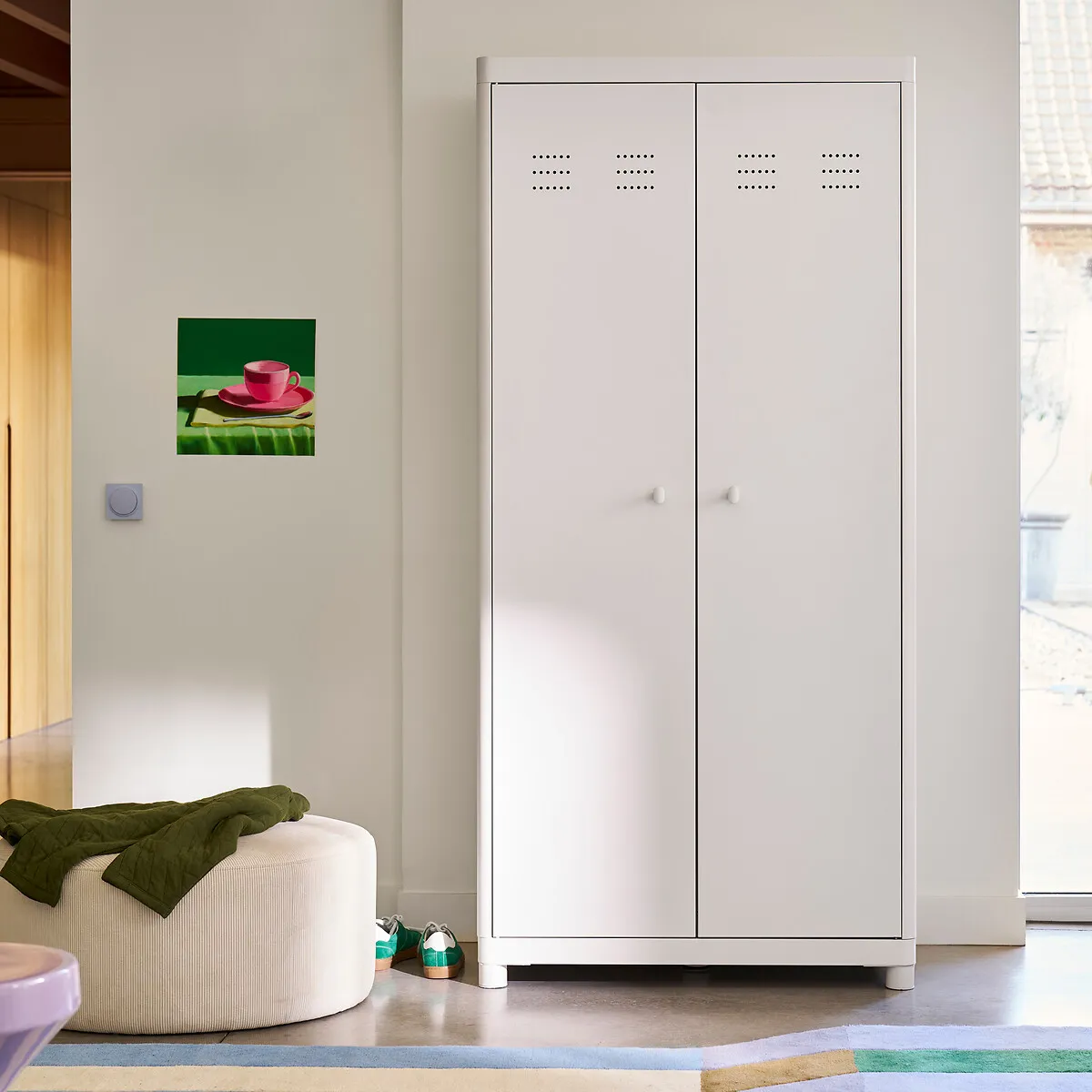 Livona 2-Door Wardrobe with Shelves - Pebble, Steel alternate view