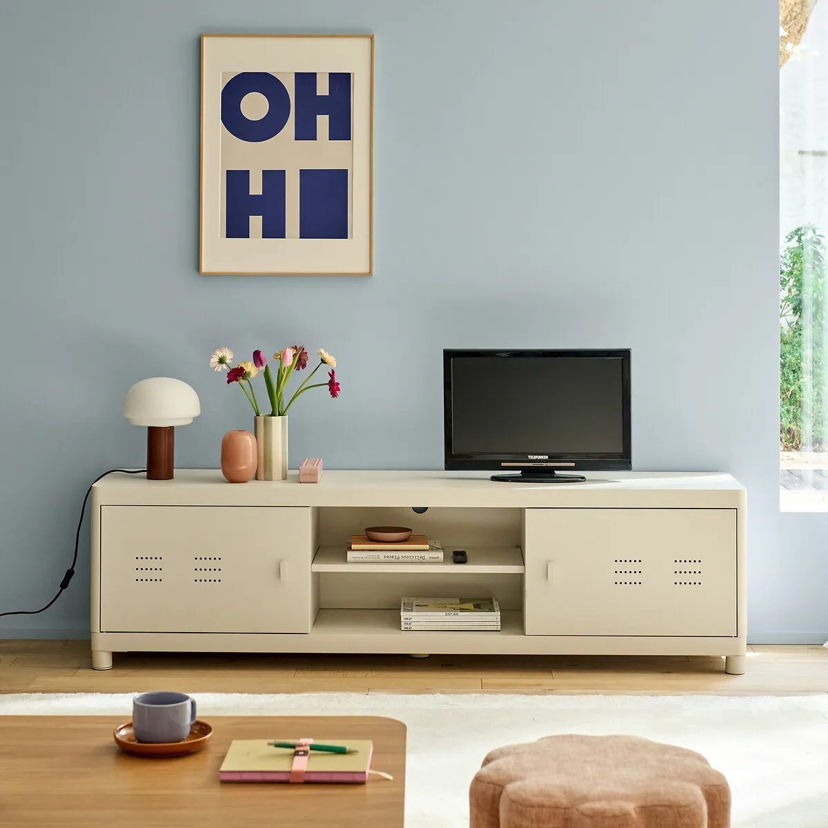 Livona TV Stand with Storage - Ecru, Steel alternate view