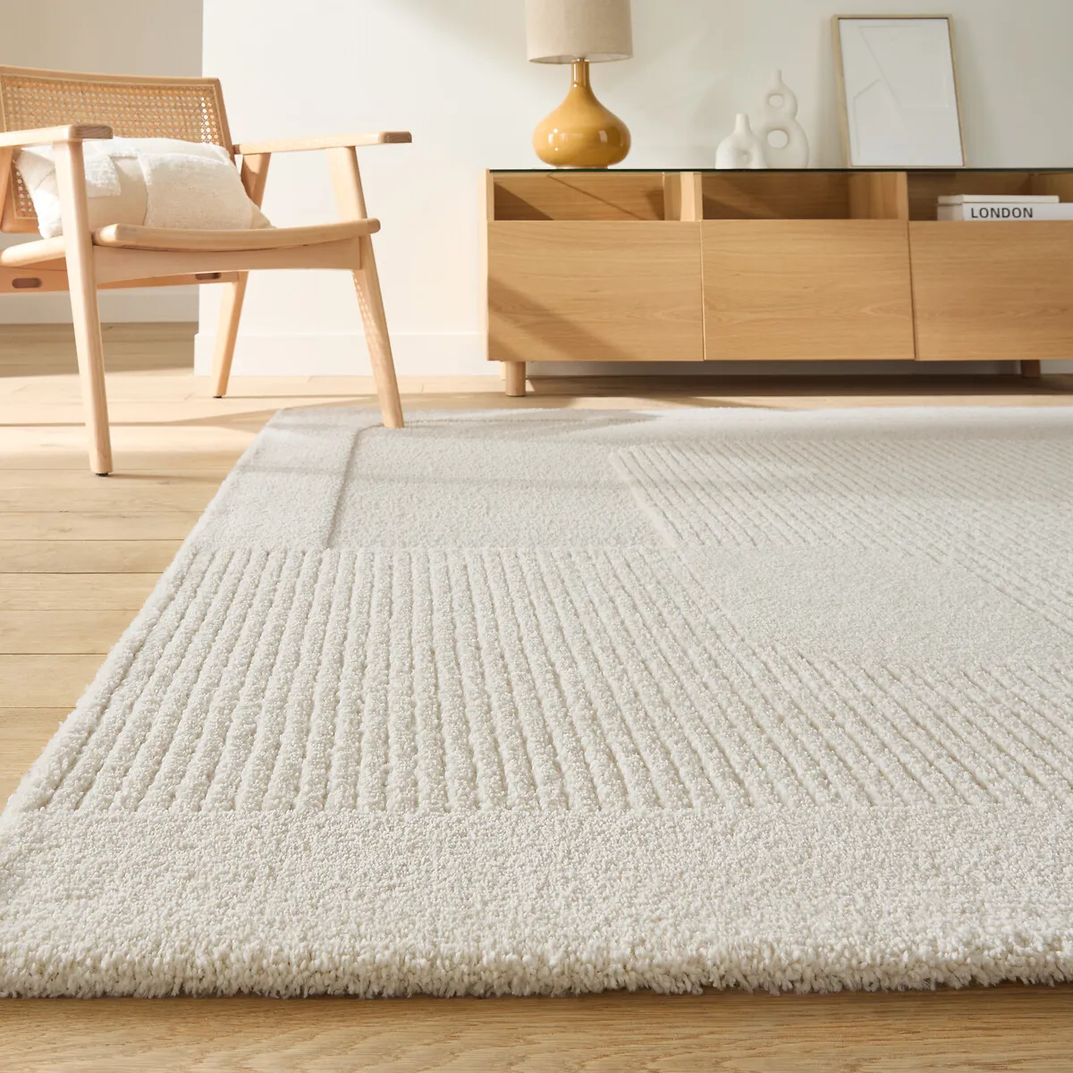 Lodgo Geometric Print Textured Rug - Ecru, Polypropylene product