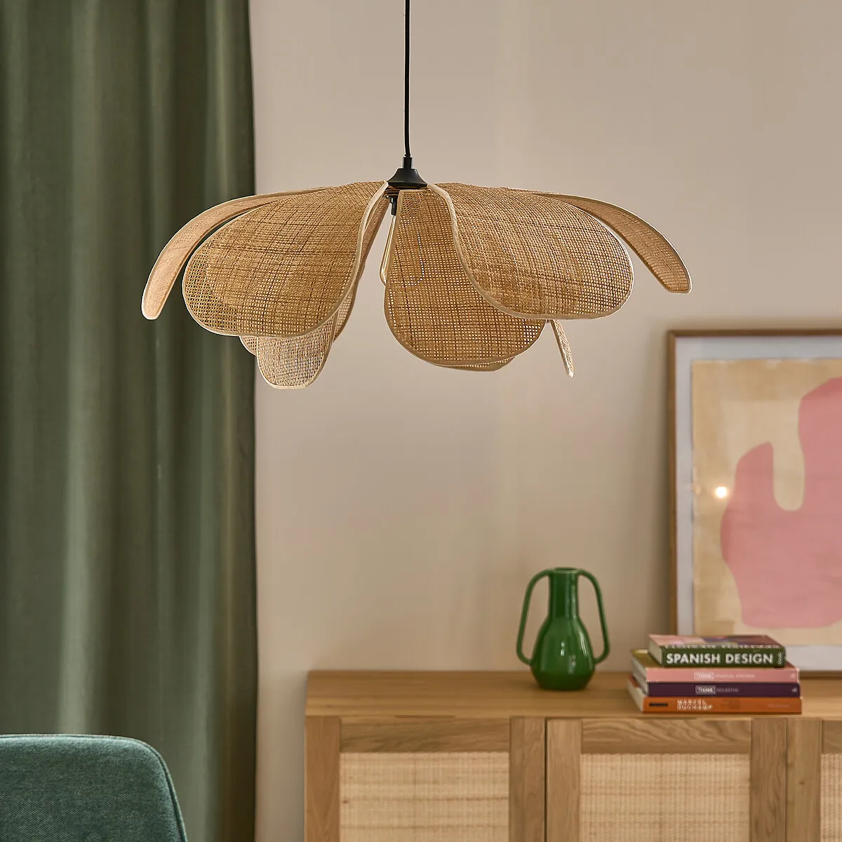 Lola 80cm Rattan Petal Ceiling Light - Natural alternate view