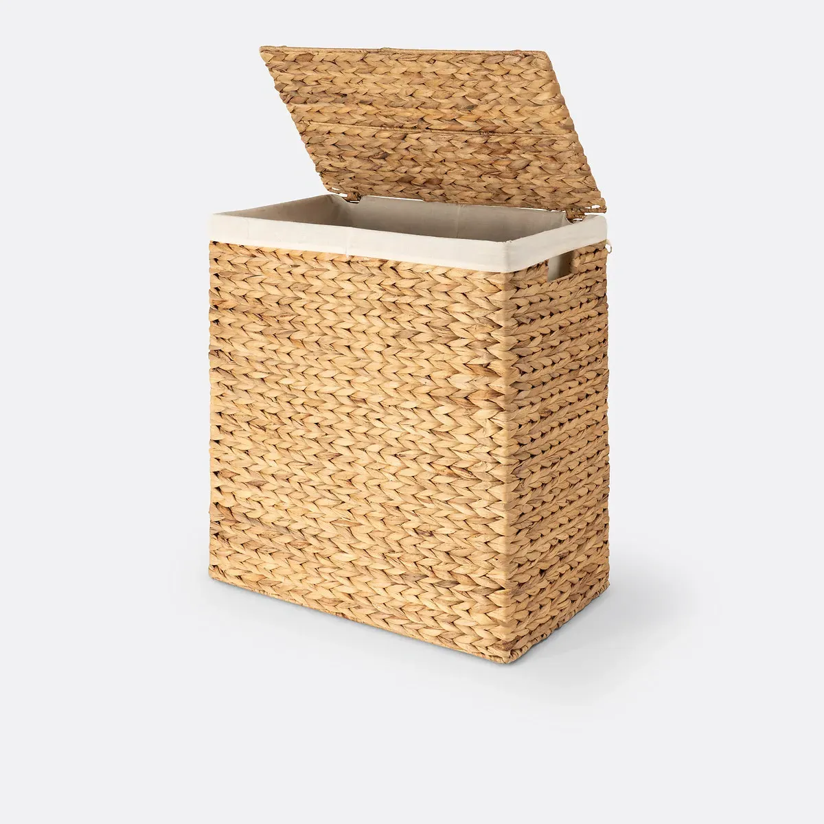 Lomopi Double-Compartment Laundry Basket with Lid - Natural, Water Hyacinth alternate view