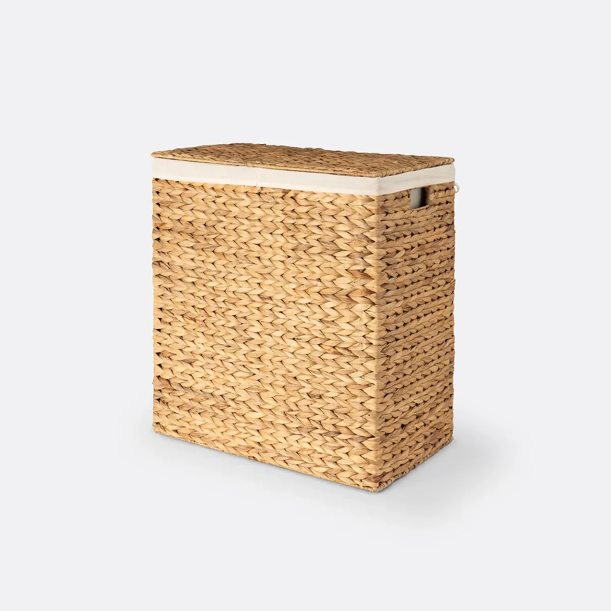 Lomopi Double-Compartment Laundry Basket with Lid - Natural, Water Hyacinth product