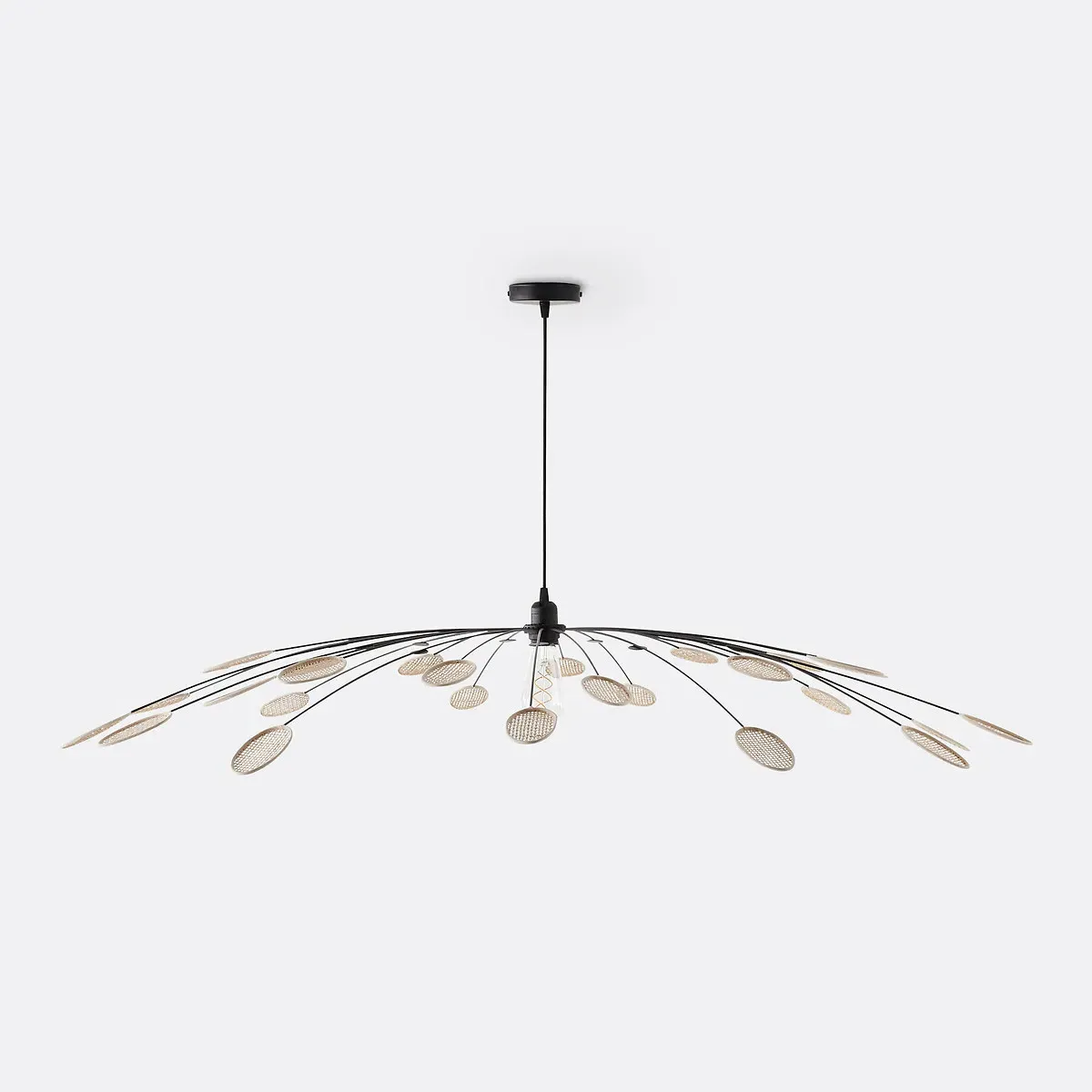 Léonie 138cm Round Pendant Light - Natural, Metal & Cane product