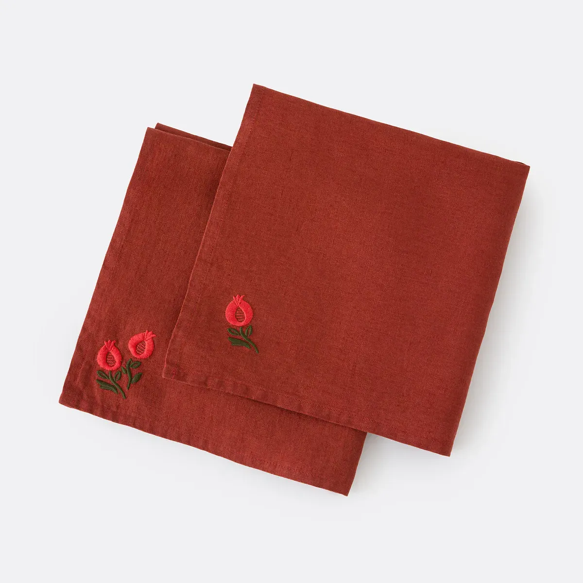 Lorina Set of 2 Embroidered Napkins - Chilli Pepper, Washed Linen product