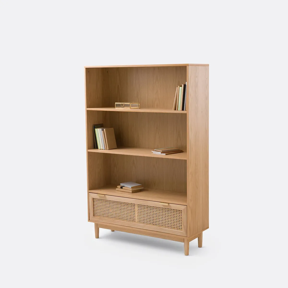 Loris Bookcase with Rattan Drawer - Natural, Oak Veneer product
