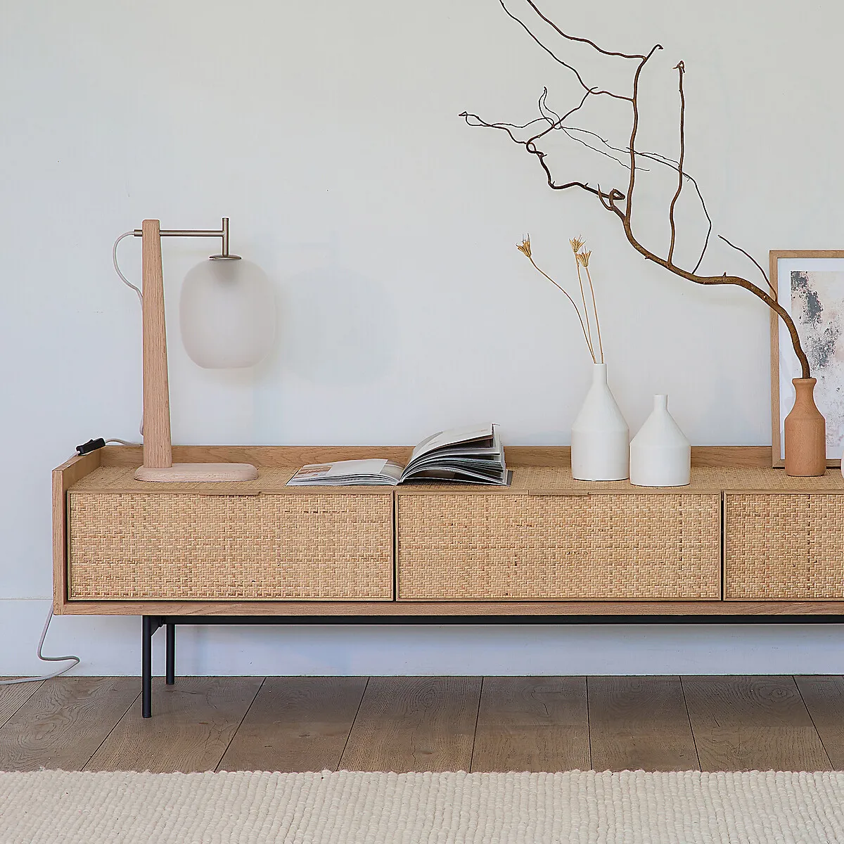 Louison TV Unit - Oak, Rattan Cane alternate view