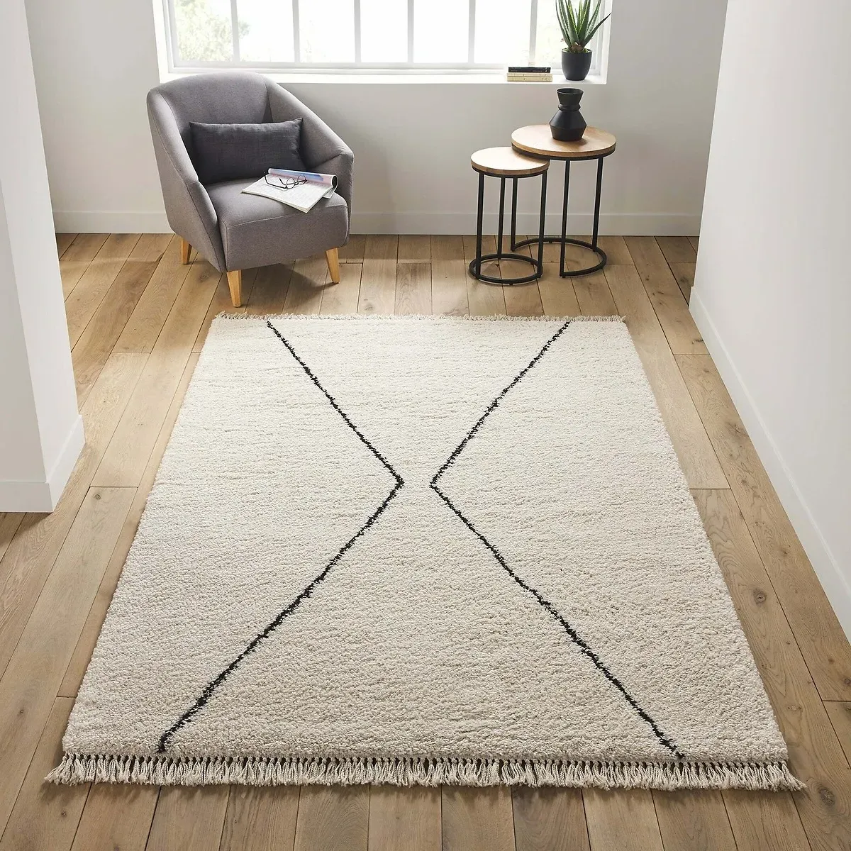 Luna Fringed Berber-Style Rug - Ecru, Polypropylene product