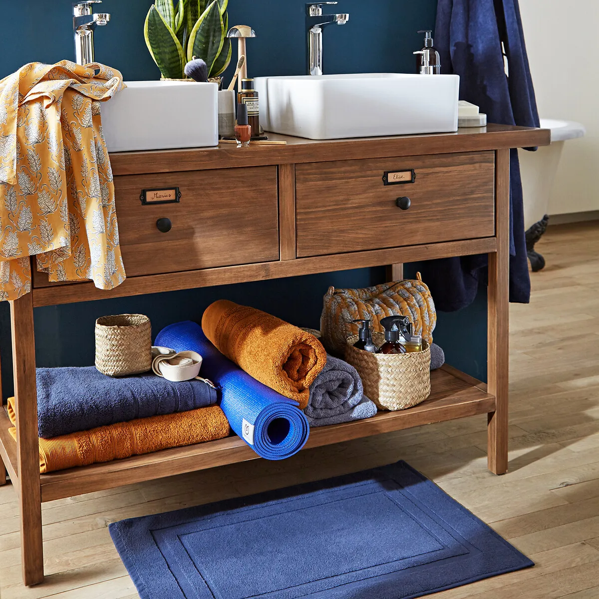 Lunja Double Vanity Unit - Dark Wood, Solid Pine alternate view
