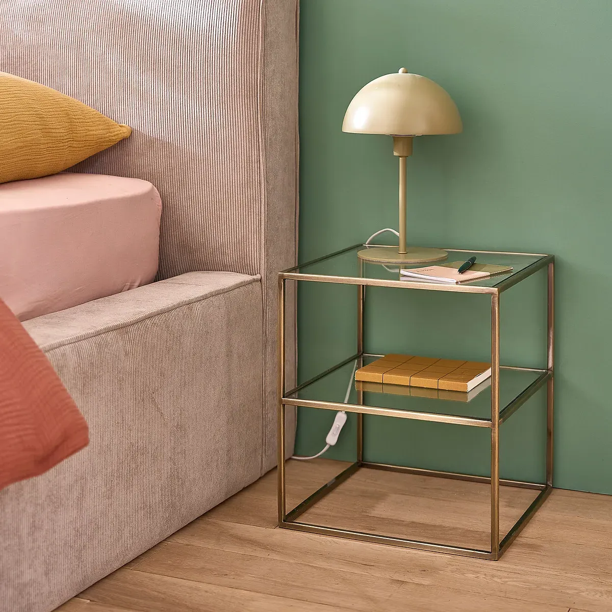 Luxore Double-Shelf Bedside Table - Brass, Glass alternate view