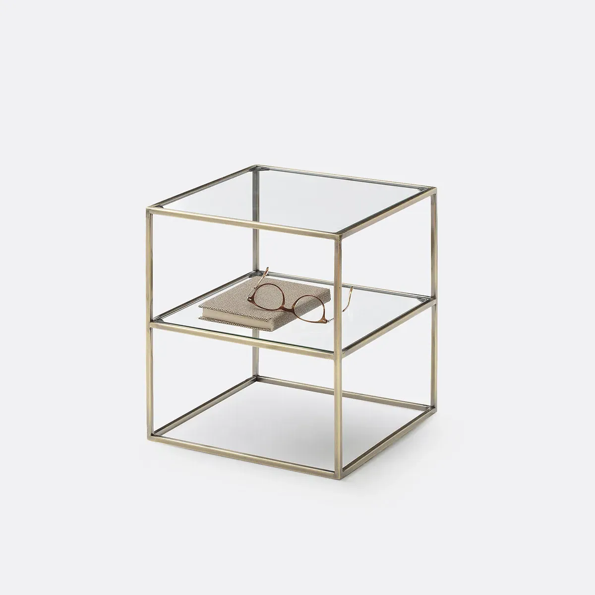 Luxore Double-Shelf Bedside Table - Brass, Glass product