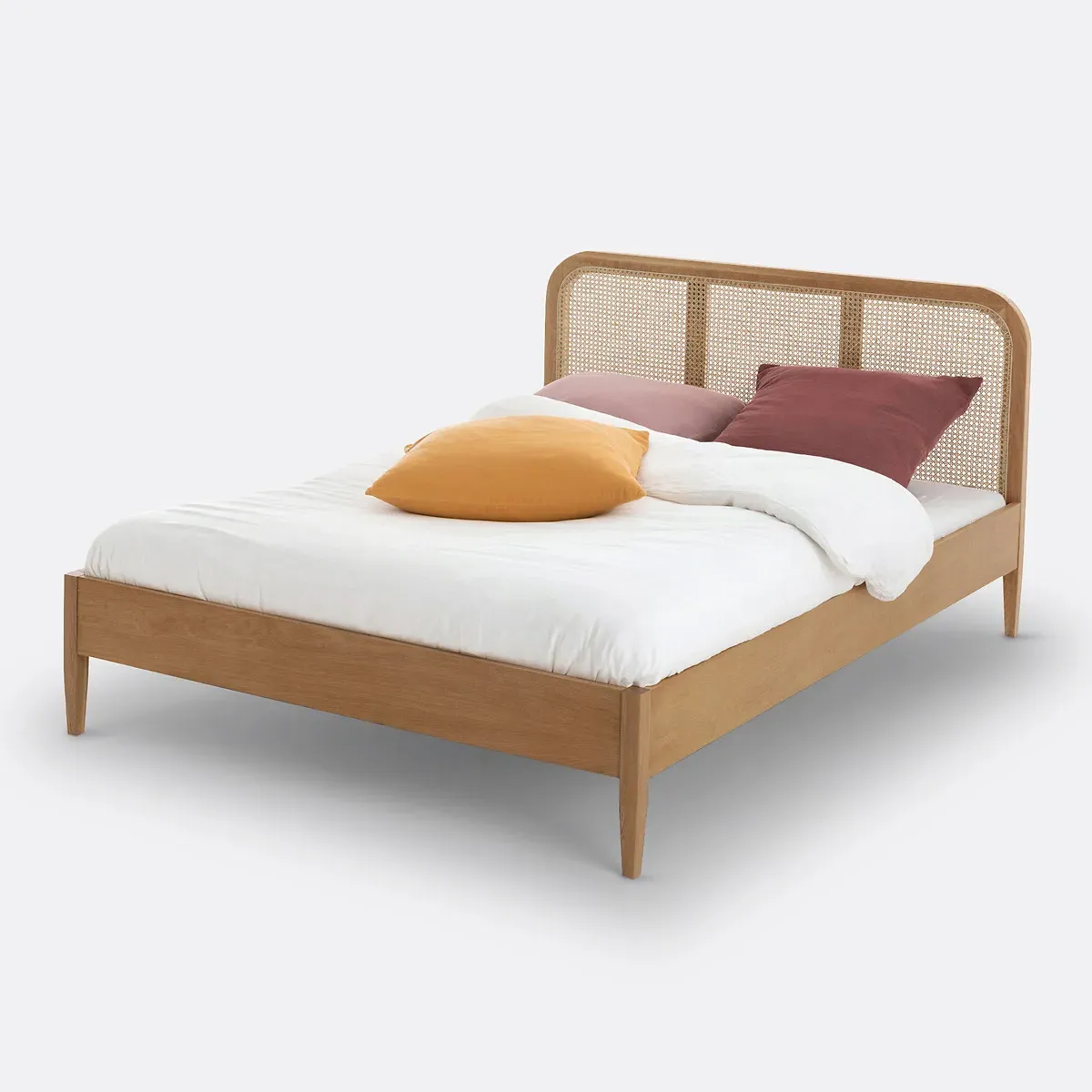 Madara Double Bed Frame with Rattan Cane Headboard - Oak product