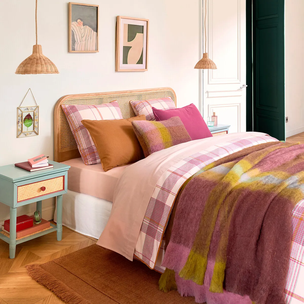 Madara Double Headboard - Natural, Solid Oak & Rattan alternate view
