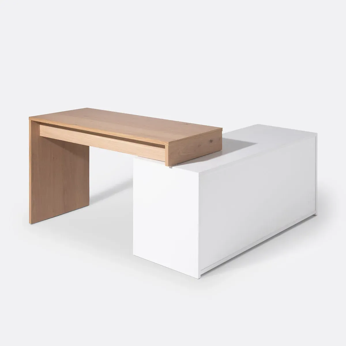 Maddo Angled Modular Desk with Storage - Oak, White alternate view