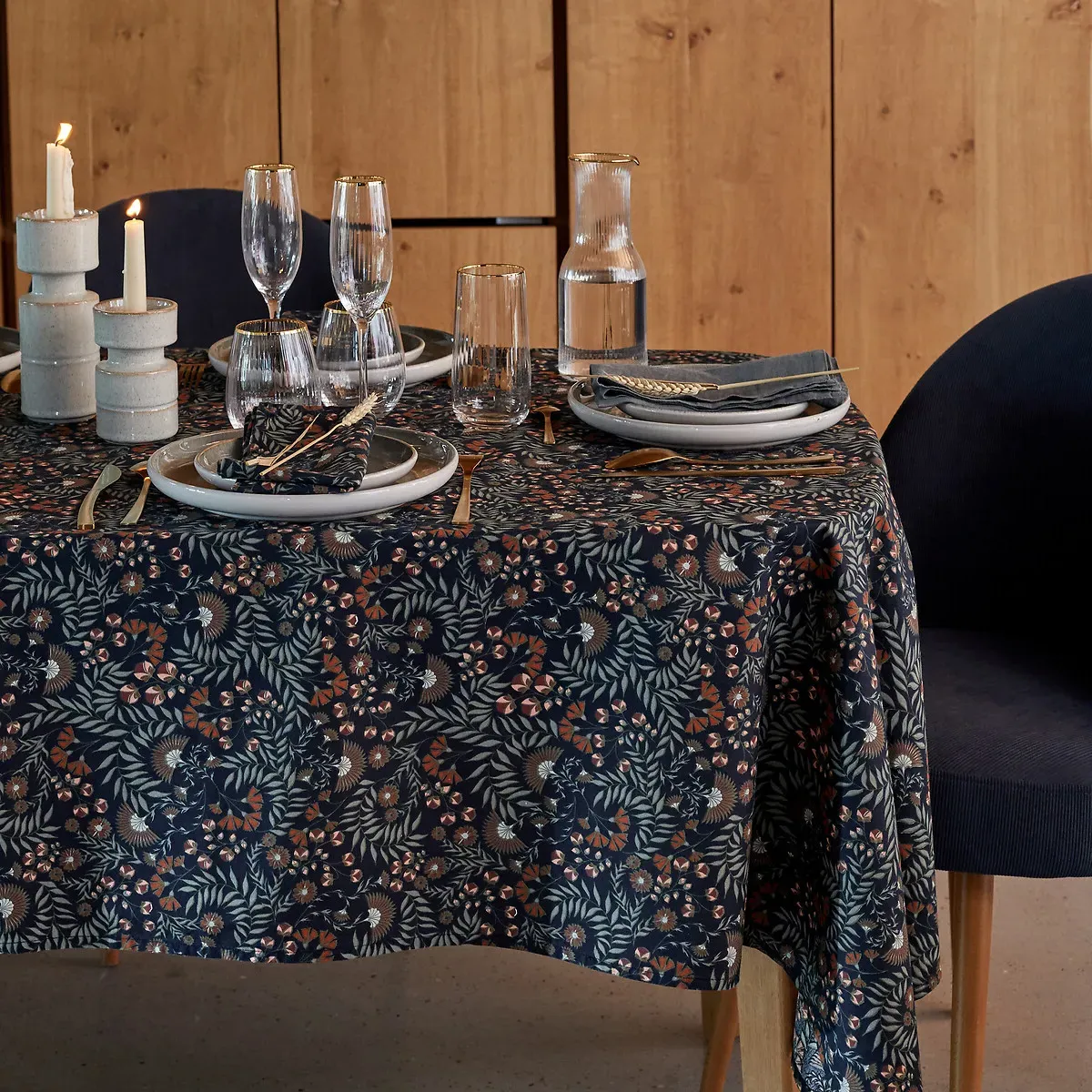 Majari Patterned Tablecloth - Blue, Washed Cotton alternate view