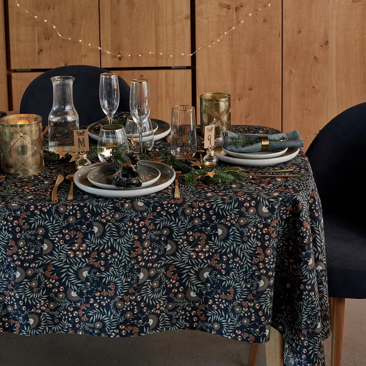 Majari Patterned Tablecloth - Blue, Washed Cotton product