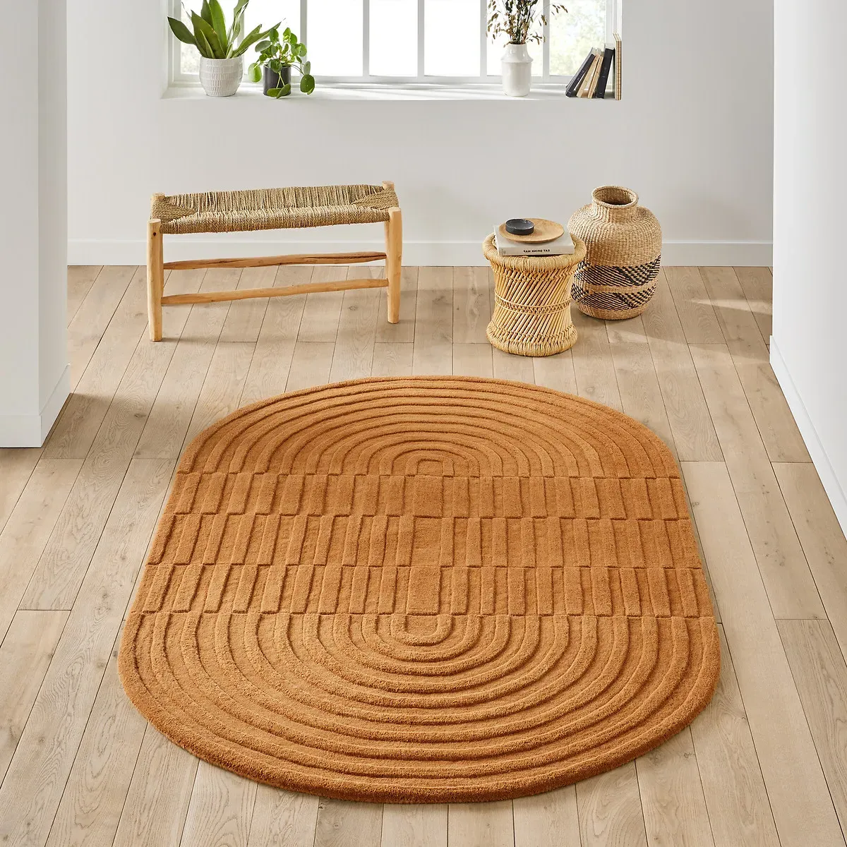 Malko Oval Wool Rug - Caramel product