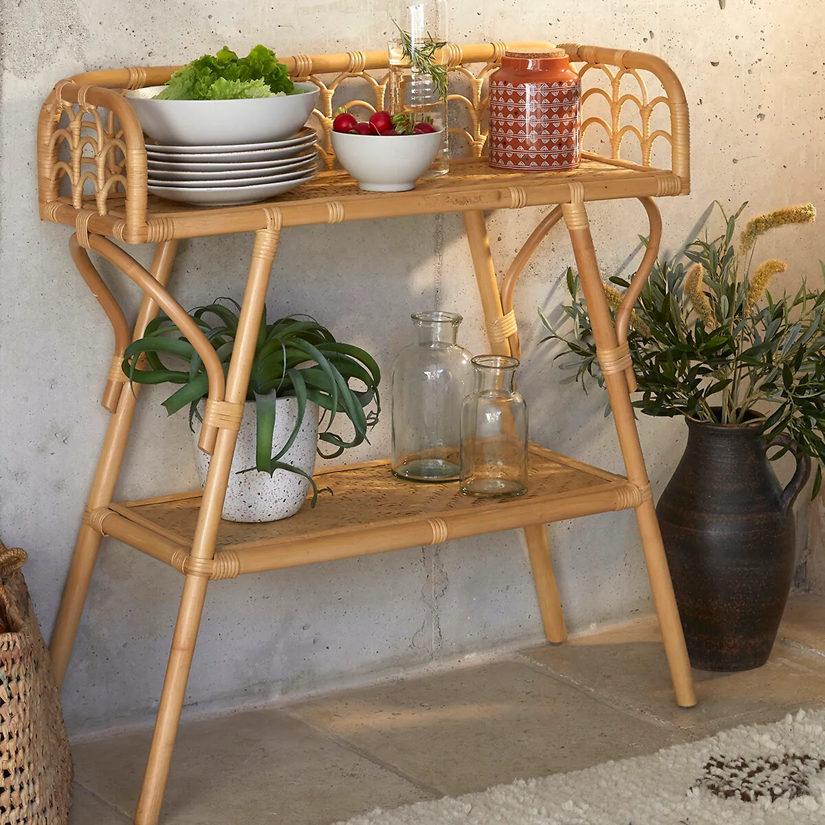 Malu Console Table with Shelves - Natural, Rattan Cane alternate view