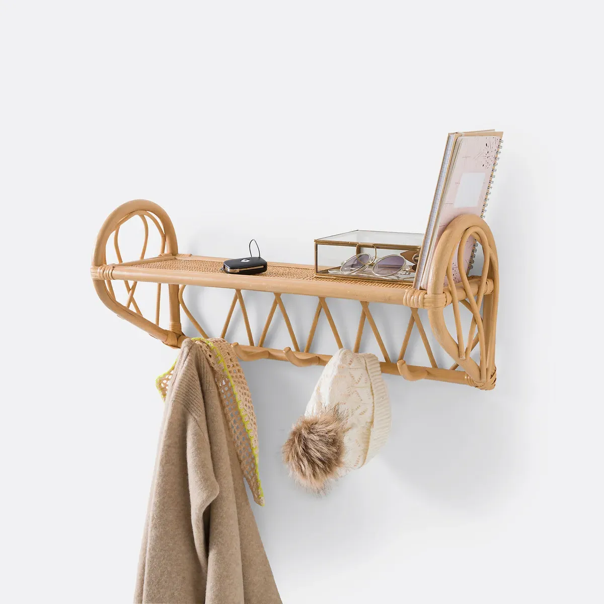 Malu Wall Rack with 5 Hooks - Natural, Rattan alternate view