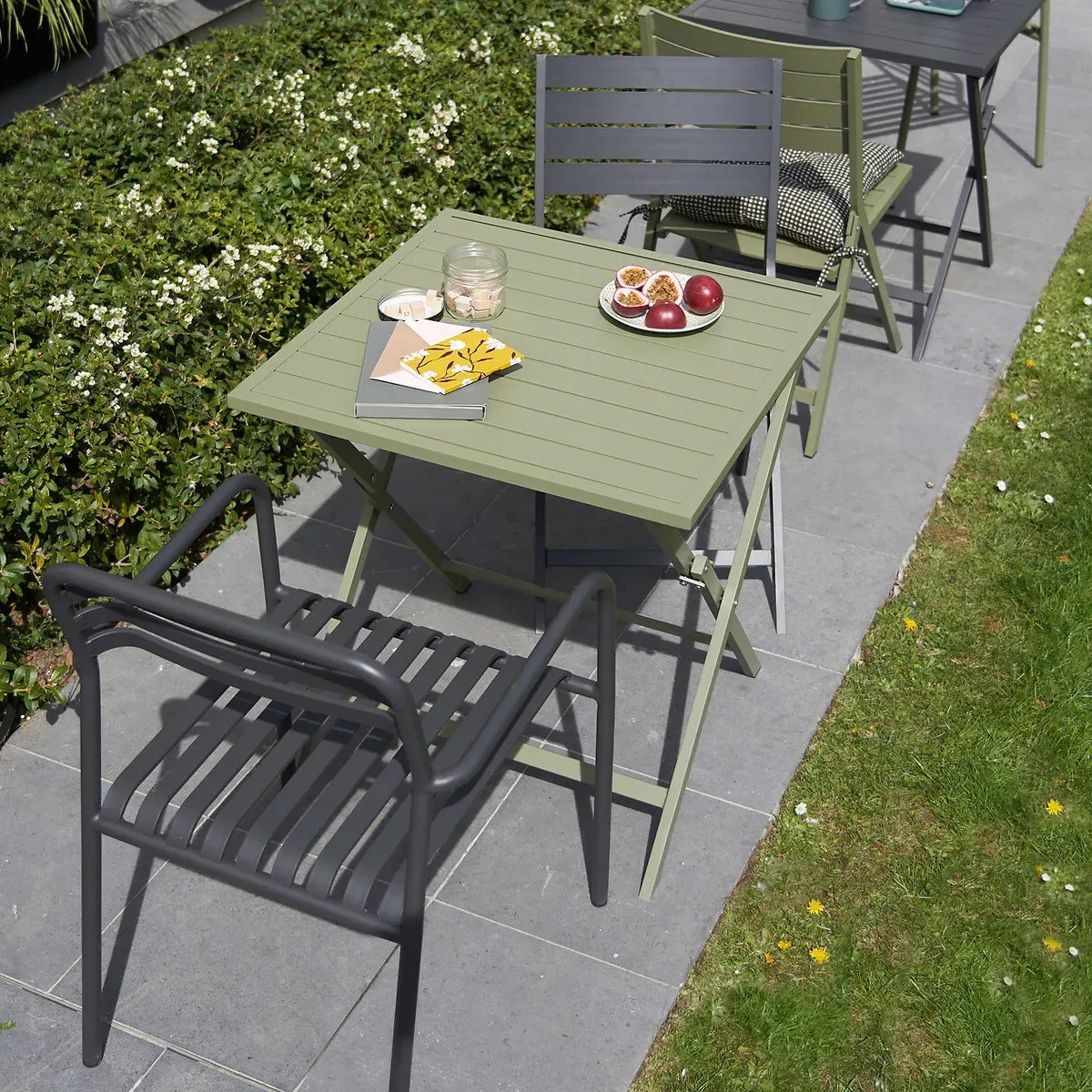 Manni Set of 2 Stackable Garden Armchairs - Charcoal, Aluminium alternate view