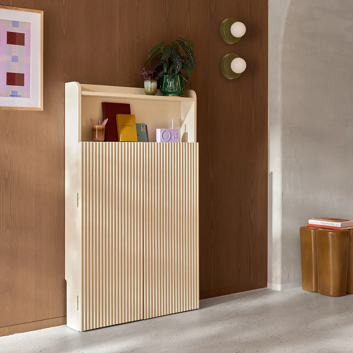 Maoro Fold-Down Desk with Shelving Unit - Beige alternate view