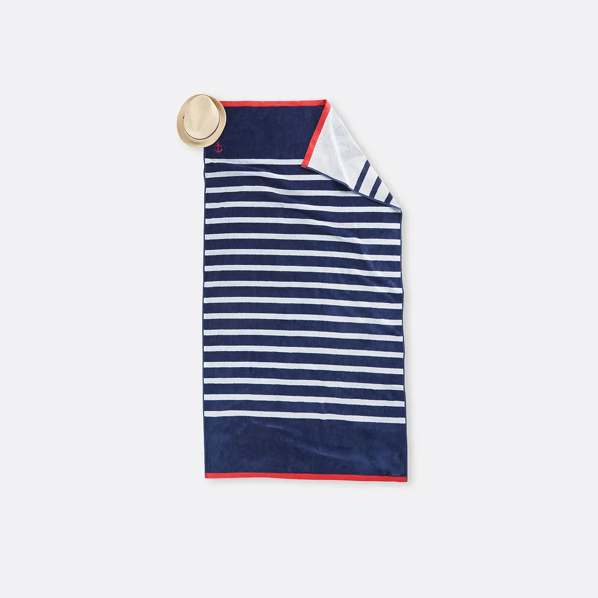 Marinière Velour Towelling Beach Towel 420g/m2 - Blue, Cotton alternate view