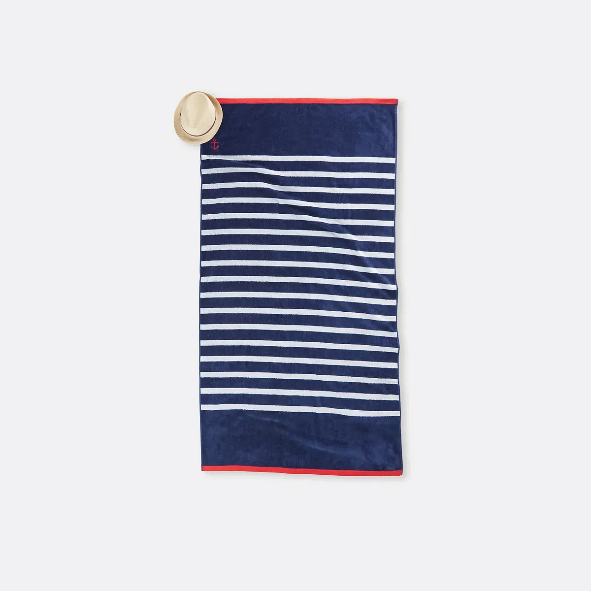 Marinière Velour Towelling Beach Towel 420g/m2 - Blue, Cotton product